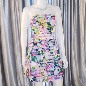 Amanda Uprichard Floral Prismatic Pleated Dress